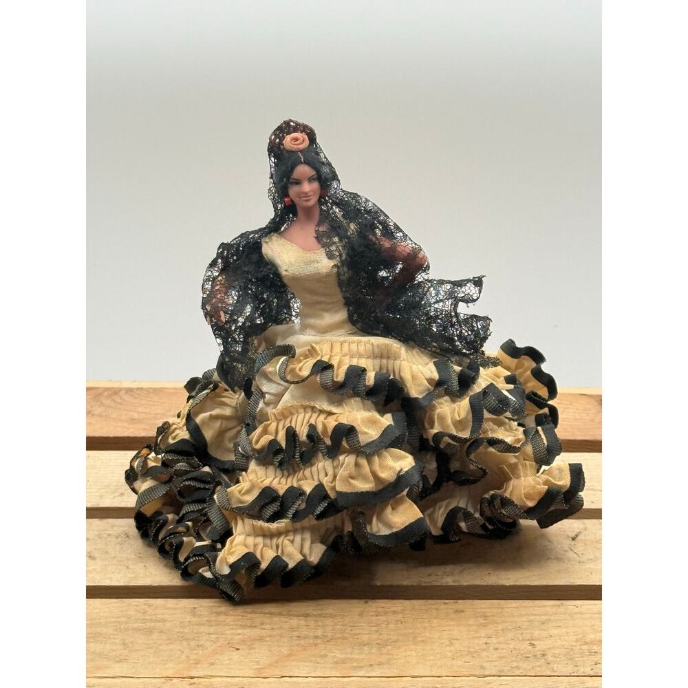 Vintage Spanish Flamenco Dancer Doll-Heritage Souvenir Black Lace Mantilla Dress
